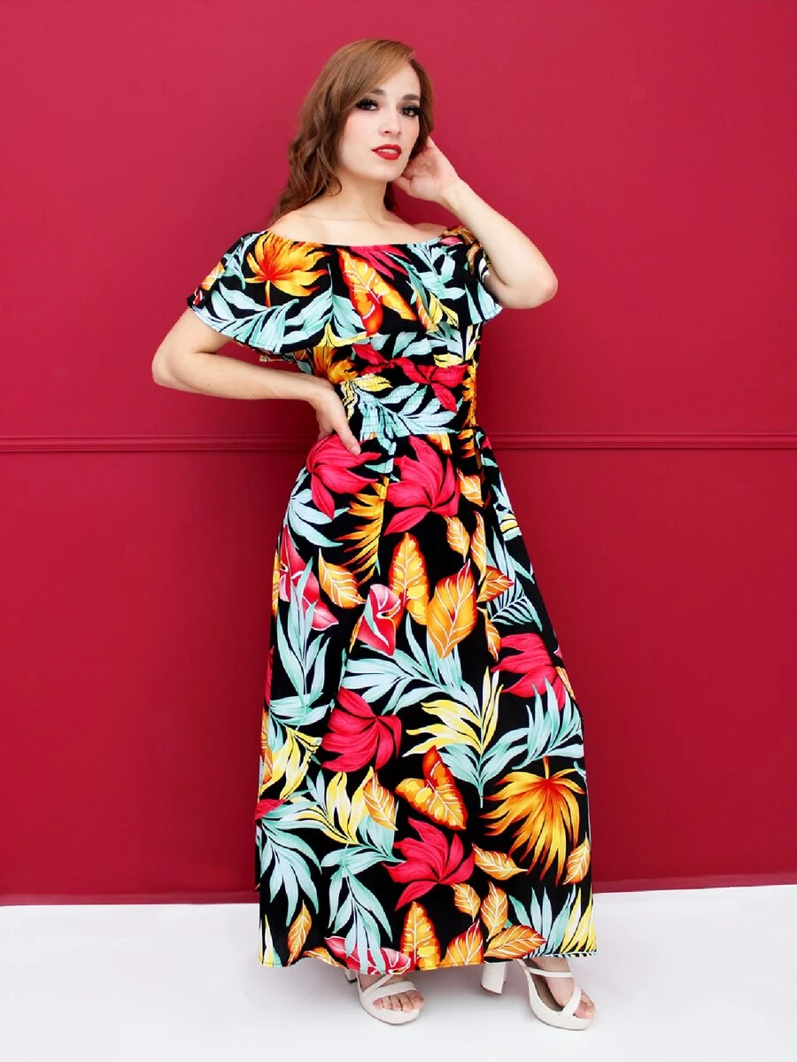 Maxi vestido tipo campesino - Negro - Ver 1