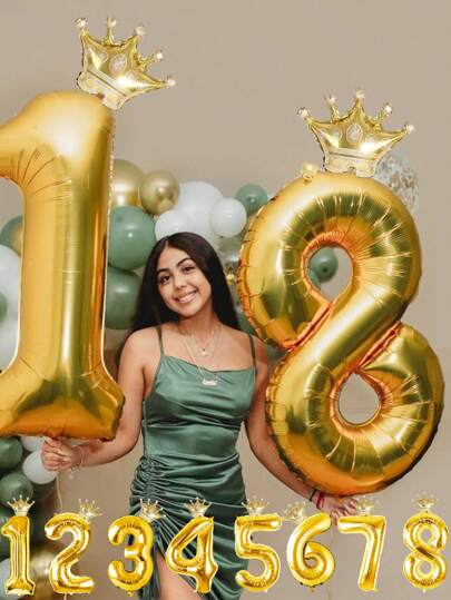 40 英寸数字气球带皇冠铝箔气球 0-9 用于生日婚礼派对装饰空气氦气，