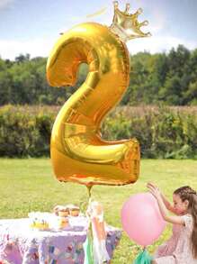 Bóng bay số 40 inch có vương miện hình lá kim loại 0-9 dùng để trang trí tiệc cưới sinh nhật bằng khí Helium, - Vàng - Xem 4