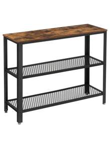 VASAGLE Mesa de Consola Mesa de Pasillo con 2 Estantes de Malla Aparador para Salón Pasillo 1015 x 35 x 80 cm Metal Diseño Industrial Marrón Rústico Negro - Marrón - Ver 1