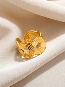 1pc Fashionable Gold-Tone Stainless Steel Braided Twisted Open Ring, Suitable For Women's Daily Wear, Party Jewelry Gift