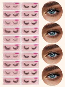 MAANGE 20/32对自然交叉浓密假睫毛，4种款式，包含20支睫毛刷，可重复使用，可选配双头眉刷/镊子/多功能刷，新年礼物，圣诞节睫毛礼盒套装，约会礼物（女士），送给女朋友、妻子、母亲、生日礼物、派对礼物，礼盒包装。 - 黑色 - 查看 7