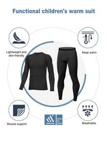 HOPLYNN 男童压缩长袖套装，包含短裤和紧身裤，速干面料，适合春夏季运动、健身和跑步。 - 黑色 - 查看 4