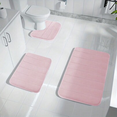1 pièce/3 pièces Tapis de sol en mousse à mémoire de forme simple de couleur unie, doux, absorbant et antidérapant. Haute résilience, lavable en machine. Tapis de bain antidérapant pour la maison, la salle de bain, la décoration, le tapis de bain, le tapis de sol, le tapis d'extérieur, le paillasson, la décoration d'automne, les accessoires de salle de bain, la rentrée scolaire