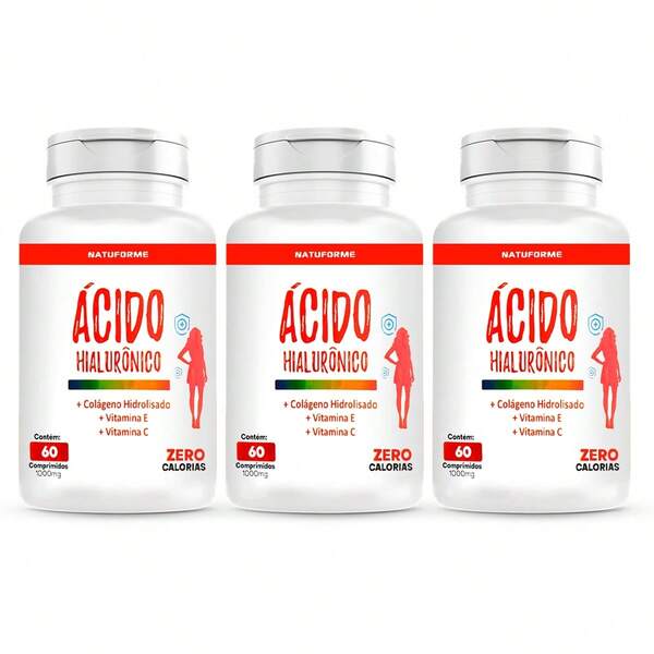 Ácido Hialurônico Com Colágeno E Vitaminas 60 Comprimidos 1000 Mg Kit c/ 03 Unidades