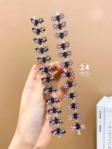 24入組女孩糖果色花形髮夾,適用於小型髮型設計 - 彩色 - 查看 7