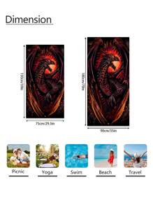 1pc Fire Breathing Dragon & Flying Dragon Beach Towel, Ultra Fine Fiber Oversized Beach Blanket, Highly Absorbent Bath Towel, Suitable For Traveling, Swimming, Diving, Surfing, Yoga, Camping, Multiple Sizes For Adults Beach Accessory Summer Travel, Vacation Holiday Bathroom Decor Beach Essentials