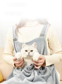 1 件灰色猫袋，前口袋猫咪携带袋，防猫毛围裙，适合坐猫和抱猫 - 灰色 - 查看 5