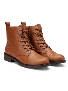 Comfyshoes Women's Lace Up Ankle Boots, Fashion Low Heel Booties - màu nâu - Xem 1