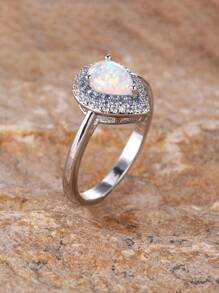 1pc Elegant Silver Plated Women's Ring With White Opal & Blue Cubic Zirconia Micro Inlaid, Great For Wedding And Daily Wear