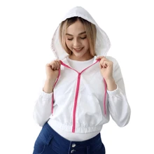 Chamarra Rompevientos Impermeable con capucha y cierre rosa  Chaqueta Deportiva Casual Mujer GYM - Blanco - Ver 5