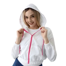 Chamarra Rompevientos Impermeable con capucha y cierre rosa  Chaqueta Deportiva Casual Mujer GYM - Blanco - Ver 1