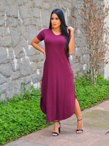 Women Dresses - 酒紅色 - 查看 3