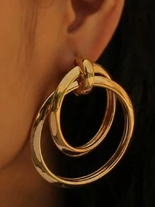 1 paar Overdreven In de mode Vrouwen Groot Ronde Goudkleurig Oorbellen - Goud - Bekijken 5