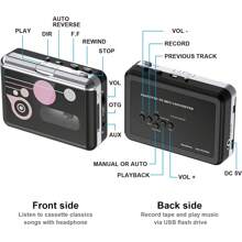 DIGITNOW Cassette Player Standalone Portable Digital USB Audio Music/Cassette To MP3 Converter With OTG Save To USB Flash Drive/No PC Required - Black - View 3