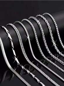 8 Stylish Stainless Steel Men's Titanium Steel Box Chain Necklace Flat Snake Chain Keel Chain Water Wave Chain Stainless Steel Collarbone Necklace Jewellery Set For Men's Daily Use