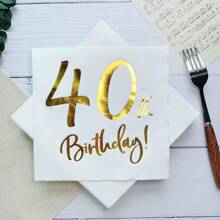 20 hojas de servilletas de papel desechables con estampado en relieve de dorado con tema de 40 cumpleaños (6.5*6.5 pulgadas) para fiestas de cumpleaños, hotel, restaurante, bar, vajilla y artículos desechables, Navidad