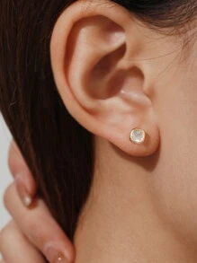 ELSEDES 1對時尚s925純銀手工耳環,鑲嵌閃亮寶石,散發高端魅力和質感,適用於女性的日常和派對裝扮 - 金色 - 查看 2