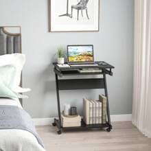 HOMCOM Scrivania per Computer Porta PC Classico e Salvaspazio, Scrivania per cameretta con Piano Tastiera a Scomparsa, 4 Ruote e Ripiano Inferiore 60x48x73cm - nero - Visualizzare 9