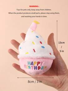 nicovaer 1个粉色生日蛋糕造型“生日快乐”刺绣毛绒宠物玩偶，带声音互动功能，适合小型犬猫，宠物生日礼物 - 粉色 - 查看 2