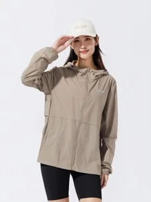 TECTOP Women's Quick-Drying Lightweight Stretch Cool Fabric Breathable Hooded Full Zip Running Track Sport Jacket Sun Protection Long Sleeve Shirts Rash Guard For Spring Summer Autumn Fishing Outdoor Hiking Spring Tops - Khaki - View 4