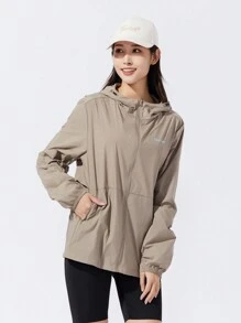 TECTOP Women's Quick-Drying Lightweight Stretch Cool Fabric Breathable Hooded Full Zip Running Track Sport Jacket Sun Protection Long Sleeve Shirts Rash Guard For Spring Summer Autumn Fishing Outdoor Hiking Spring Tops - Khaki - View 2