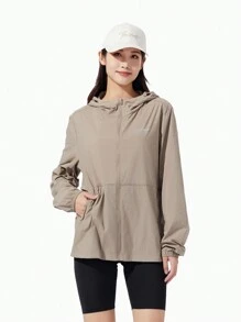 TECTOP Women's Quick-Drying Lightweight Stretch Cool Fabric Breathable Hooded Full Zip Running Track Sport Jacket Sun Protection Long Sleeve Shirts Rash Guard For Spring Summer Autumn Fishing Outdoor Hiking Spring Tops - Khaki - View 1