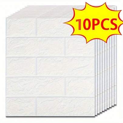 10pcs 3d White Brick Stickers, Pe Foam Self-Adhesive Waterproof Moisture-Proof Ceiling Stickers, Easy To Install, Remove, Clean And Cut Freely