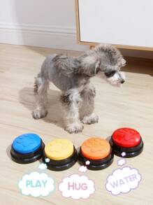 4pcs/Set Random Color Paw Print Design Round Base Recordable Repeating Pet Training Voice Button Toy For Cat/Dog, Feeding, Sleeping, Calling, Daily Companion & Entertaining, Pet Accessories For Cat Lover, Dog Lover - Multicolor - View 3