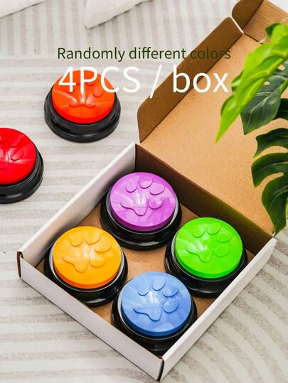 4pcs/Set Random Color Paw Print Design Round Base Recordable Repeating Pet Training Voice Button Toy For Cat/Dog, Feeding, Sleeping, Calling, Daily Companion & Entertaining, Pet Accessories For Cat Lover, Dog Lover