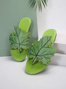 Women Autumn/Fall Fashion Maple Leaf Printed Flat Sandals For Casual Outings, Beach & Vacation - Red - View 4