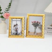 1入現代金色波浪設計相框,可垂直和水平顯示,適用於家庭客廳,餐廳,學習,走廊,畫廊,酒店等（僅供參考,附隨機相片紙張） - 金色 - 查看 1