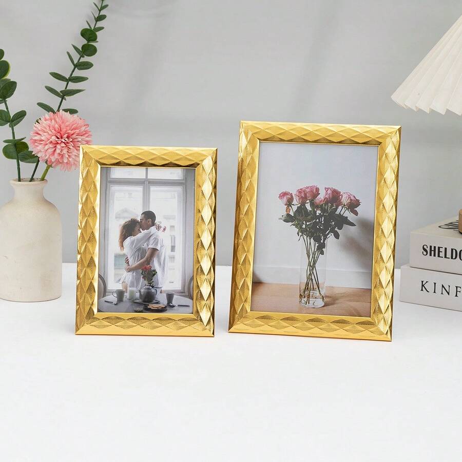 1入現代金色波浪設計相框,可垂直和水平顯示,適用於家庭客廳,餐廳,學習,走廊,畫廊,酒店等（僅供參考,附隨機相片紙張） - 金色 - 查看 1