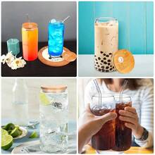 Vasos de Vidrio con Tapa, popote de vidrio Juego de 4 Vasos de Cristal de 16 onzas, Tazas de Vidrio con Popote para Cerveza, Whisky, Refrescos, Té y Agua - transparente - Ver 8