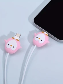 2Pcs Lovely Cartoon Penguin Charging Cable Data Line Protector Compatible With Iphone, 20W, Anti-Breakage Folding And Breaking Protection
