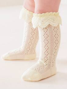 4對/包寶貝女孩網紗花邊襪子,透氣舒適,適用於日常或婚禮穿著 - 彩色 - 查看 6