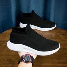Quý cô Giày lười Màu thuần Thoáng khí Giải trí Giày thể thao - Đen và trắng - Xem 1