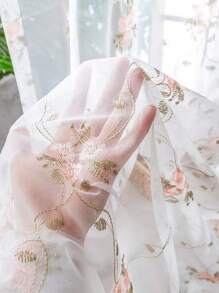 1pc Pastoral Little Pink Flower Embroidery Sheer Curtains For Daughters Bedroom Vintage Floral Lace Voile Drapes Window Treatment Nursery Decor