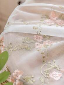 1pc Pastoral Little Pink Flower Embroidery Sheer Curtains For Daughters Bedroom Vintage Floral Lace Voile Drapes Window Treatment Nursery Decor