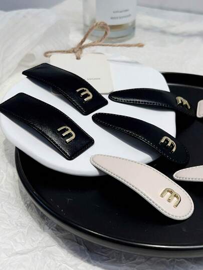 一套2个新款简约女士纯色发夹，适合秋冬季节，优雅M型PU合金BB发夹，适用于侧边和刘海造型，适合多种场合，休闲爪夹发夹，发卡，学生用品，发饰，头部饰品