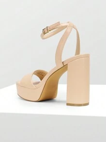 Women Chunky High Heel Sandals Fashion Open Toe Platform Heeled Sandals For Prom Dancing Wedding Holiday - 杏色 - 查看 7