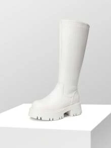 Knee High Boots Women, Comfortable Platform Round-Toe Side Zip Boots For Women - 白色 - 查看 7