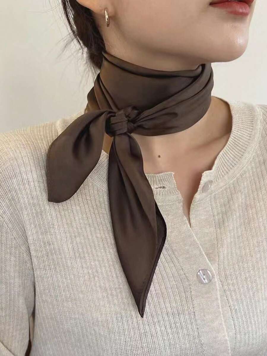 1 Miếng Mùa Xuân Cơ bản Khăn rằn Đối với phụ nữ , 70cm Nhân tạo Lụa Màu thuần Hình vuông Khăn quàng cổ , Băng đô cài tóc , Dây buộc tóc , Đa chức năng Phụ kiện Đối với Sử dụng hàng ngày - Cà phê nâu - Xem 1