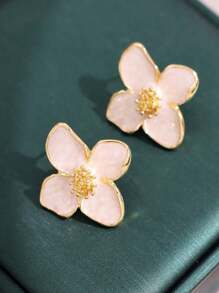 1pair Needle Luoshen Flower Drop Glaze White Flower Earrings For Women Daily Wear Accessory Valentines
