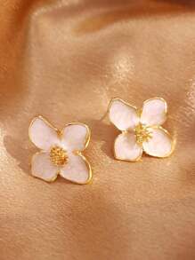 1pair Needle Luoshen Flower Drop Glaze White Flower Earrings For Women Daily Wear Accessory Valentines