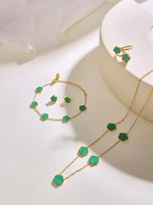 Bộ 5 món dây chuyền và bông tai bằng thép không gỉ hình hoa, thích hợp cho nữ giới đeo hàng ngày, quà tặng cho Ngày Valentine, Ngày của Mẹ. - những bông hoa - Xem 9