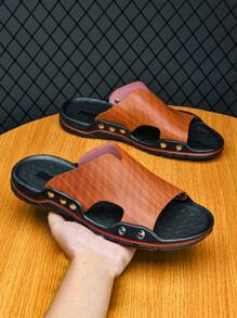 Sandalias De Hombre, Modernas Y Versátiles, Cómodas Para Hombres De Mediana Edad Y Mayores. Zapatos Cómodos Para La Playa En Verano - Marrón - Ver 1