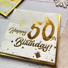 20 件金色烫金帽子白色 50 岁生日派对餐巾，6.5*6.5 英寸双层一次性客用毛巾，适用于酒店、餐厅、酒吧、餐饮甜点桌用品、圣诞节 - 白色 - 查看 5