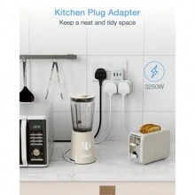 Double Plug Adaptor With 3 USB Plug, TESSAN Plug Adapter With USB C Charger, Socket Adapter, Extension Plug With USB Charger Plug, Double Adapter Plug UK Compatible With Kitchen, School Supplies - Grey - View 4