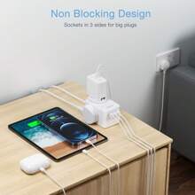 Small Travel Extension Lead 1.5M, TESSAN 3 Way Multi Plug Socket With 3 USB Slots, Wall Mount Cube Power Strip 13A 3250W, Short Extension Cable For Home, Office, School Supplies